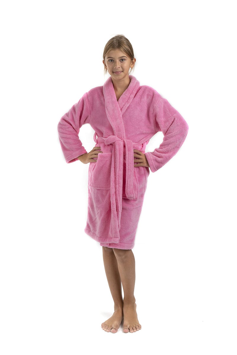 BC BARE COTTON Kids Microfiber Fleece Shawl Robe - Girls - Pink - XLarge - Image 1